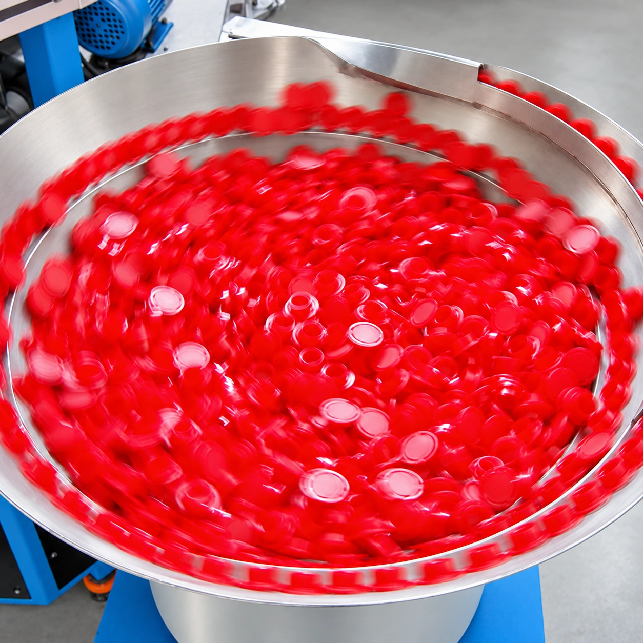 Red components in a feeder in motion